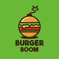 burger- und boom-logo-design, flacher designstil der karikatur vektor