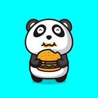 süßer fetter panda, der burger isst, flacher designstil vektor