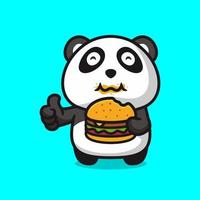 süßer fetter panda, der burger isst, flacher designstil vektor