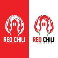 rotes Chili-Logo, scharfer Chili-Pfeffer-Vektor, Chili-Gartenhaus-Illustration, Firmen-Produktmarken-Illustration vektor