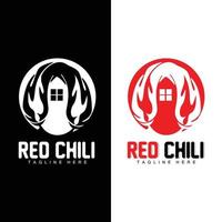 rotes Chili-Logo, scharfer Chili-Pfeffer-Vektor, Chili-Gartenhaus-Illustration, Firmen-Produktmarken-Illustration vektor