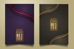 set cover design template mit luxuriösen und eleganten flusslinien überlappen schichten ornament und realistische textur auf dunklem hintergrund vektor