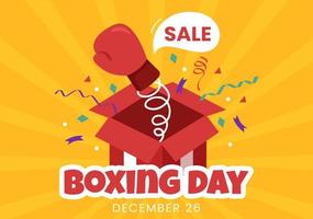 boxing day sale template hand gezeichnete cartoon flache illustration mit handschuh und geschenkbox für förderung oder einkaufskonzept vektor