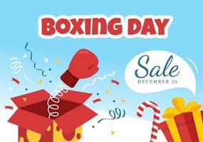 boxing day sale template handgezeichnete flache illustration der karikatur mit handschuh und geschenkbox für werbe- oder einkaufskonzept vektor