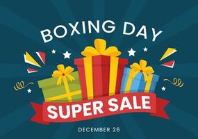 boxing day sale template hand gezeichnete cartoon flache illustration mit handschuh und geschenkbox für förderung oder einkaufskonzept vektor