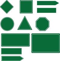 Sammlung von grünen Verkehrszeichen auf weißem Hintergrund. grüne Straßenschilder gesetzt. flacher Stil. vektor