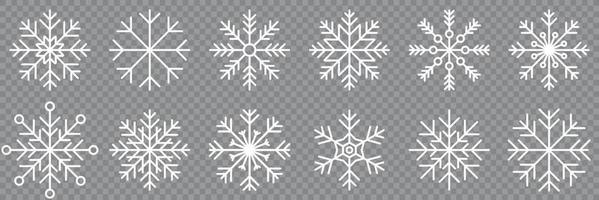 Sammlung von Symbolen für Schneeflockenvariationen. Schneeflocken-Icons gesetzt. Schneeflockensymbole. Schnee-Symbol. Frost Winter Hintergrund. Schneeflocken-Eiskristall isoliert. Vektor-Illustration vektor