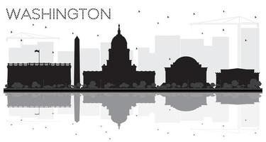 Washington DC City Skyline Schwarz-Weiß-Silhouette mit Reflexionen. vektor