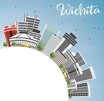 wichita skyline mit grauen gebäuden, blauem himmel und kopierraum. vektor