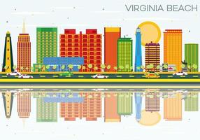 Virginia Beach Skyline mit farbigen Gebäuden, blauem Himmel und Reflexionen. vektor