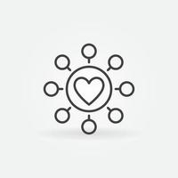 social nätverk anslutningar - hjärta med många cirklar linje ikon vektor
