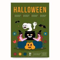 mystische plakatvorlage für halloween-party. trendiges, umrissenes Design. vektor
