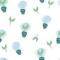 växt inuti ljus Glödlampa sömlös mönster. grön energi. begrepp av grön energi och miljömässigt vänlig källor. redigerbar stroke. vektor illustration isolerat på de vit bakgrund.