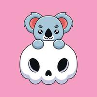 niedlicher schädel koala halloween cartoon maskottchen gekritzel kunst hand gezeichnet konzept vektor kawaii symbol illustration