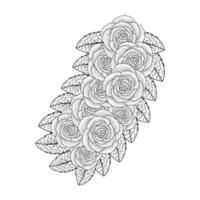 rote rosen blumen farbseite linienskizze zeichnung mit dekorativer anti-stress-illustration vektor