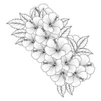 hibiskus blomma målarbok illustration med streckteckning av svart och vit handritad vektor