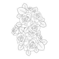 rote rosen blumen farbseite linienskizze zeichnung mit dekorativer anti-stress-illustration vektor