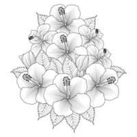 hibiskusblüte blühendes blütenblatt und blätter mit hibiskuspflanze der wildblumenlinie kunststrichdesign vektor