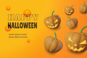 Lycklig halloween baner mall med realistisk 3d pumpor domkraft o lykta vektor