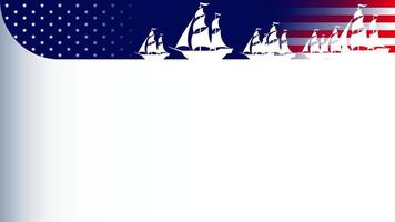 usa columbus day hintergrund mit silhouette des schiffes, nationalflagge der vereinigten staaten und kopierraumbereich. vektor