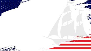 usa columbus day hintergrund mit silhouette des schiffes, nationalflagge der vereinigten staaten, pinselstrich und kopierraumbereich. vektor