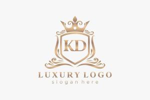 Royal Luxury Logo-Vorlage mit anfänglichem kd-Buchstaben in Vektorgrafiken für Restaurant, Lizenzgebühren, Boutique, Café, Hotel, Heraldik, Schmuck, Mode und andere Vektorillustrationen. vektor