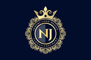 nj anfangsbuchstabe gold kalligrafisch feminin floral handgezeichnet heraldisch monogramm antik vintage stil luxus logo design premium vektor