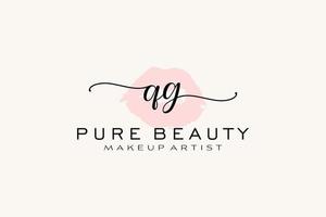 Anfangs-QG-Aquarell-Lippen vorgefertigtes Logo-Design, Logo für Make-up-Künstler-Business-Branding, errötendes Beauty-Boutique-Logo-Design, Kalligrafie-Logo mit kreativer Vorlage. vektor