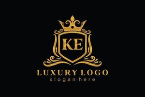 Royal Luxury Logo-Vorlage mit anfänglichem Ke-Buchstaben in Vektorgrafiken für Restaurant, Lizenzgebühren, Boutique, Café, Hotel, Heraldik, Schmuck, Mode und andere Vektorillustrationen. vektor