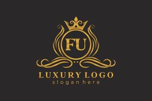 Royal Luxury Logo-Vorlage mit anfänglichem Fu-Buchstaben in Vektorgrafiken für Restaurant, Lizenzgebühren, Boutique, Café, Hotel, Heraldik, Schmuck, Mode und andere Vektorillustrationen. vektor