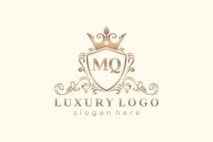 Royal Luxury Logo-Vorlage mit anfänglichem mq-Buchstaben in Vektorgrafiken für Restaurant, Lizenzgebühren, Boutique, Café, Hotel, Heraldik, Schmuck, Mode und andere Vektorillustrationen. vektor
