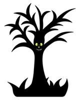 ominöser Baum. schreckliches Grinsen. Silhouette. Eiche mit krummen Ästen. eine unheimliche, zahnige Grimasse. Vektor-Illustration. isolierter weißer Hintergrund. Halloween-Symbol. Allerheiligen. vektor