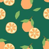 grön abstrakt sömlös mönster orange frukt i platt stil. vektor tapet perfekt för textilier eller yta design