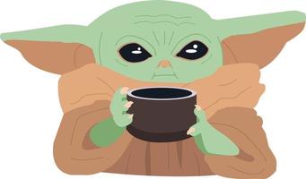 Baby Yoda trinkt Suppe Meme-Symbol vektor