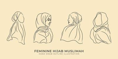 satz weiblicher hijab-umrissillustration vektor