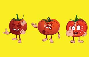 Cartoon-Tomate mit vielen Gesichtsausdrücken, Händen und Beinen. vektor