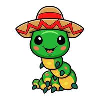 niedlicher kleiner Raupen-Cartoon, der einen mexikanischen Sombrerohut trägt vektor