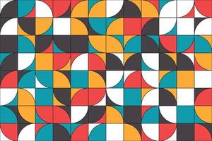 abstrakt färgrik halv cirkel geometrisk former sömlös mönster. svart, blå, orange, röd och vit geometrisk halvcirklar tileable bakgrund med kontur rader vektor