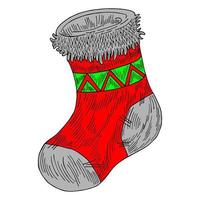 traditionelles weihnachten, eine reihe von vektorbildern von weihnachtlichen farbenfrohen werbeaktionen. weihnachtssocken als geschenk, eine wintersocke für eine festliche illustration handgezeichnet vektor