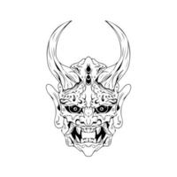 Dämonenmaske der japanischen Kultur oder Oni-Maske mit handgezeichnetem Stil auf weißem Hintergrund. Bereit für bedruckte Kleidung und Tattoos vektor
