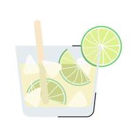 Caipirinha Summer Sweety Cocktail isoliert auf weiß. beliebtes brasilianisches alkoholisches getränk mit limette und eiswürfeln. kaltes und frisches Getränk mit Zucker und Zitrusfrüchten. mojito flache vektorillustration