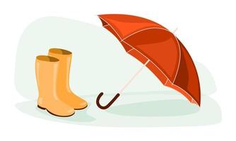 leuchtend orange - roter Regenschirm auf Pfütze. isolierte Clipart-Elemente auf weißem Hintergrund. handgezeichnete illustration für dekoration, scrapbooking, textilien, tapeten, grußkartendesign. vektor