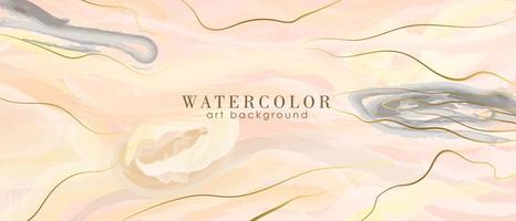 Aquarell Kunst Hintergrund Vektor. Tapetendesign mit Pinsel und goldener Strichzeichnung. rosa elfenbein beige aquarellillustration für drucke, wandkunst, cover und einladungskarten vektor