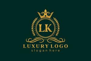 Royal Luxury Logo-Vorlage mit anfänglichem lk-Buchstaben in Vektorgrafiken für Restaurant, Lizenzgebühren, Boutique, Café, Hotel, Heraldik, Schmuck, Mode und andere Vektorillustrationen. vektor