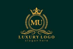 första mu brev kunglig lyx logotyp mall i vektor konst för restaurang, kungligheter, boutique, Kafé, hotell, heraldisk, Smycken, mode och Övrig vektor illustration.
