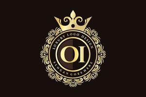 oi anfangsbuchstabe gold kalligrafisch feminin floral handgezeichnet heraldisch monogramm antik vintage stil luxus logo design premium vektor