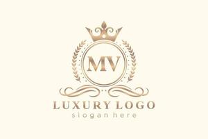 Royal Luxury Logo-Vorlage mit anfänglichem mv-Buchstaben in Vektorgrafiken für Restaurant, Lizenzgebühren, Boutique, Café, Hotel, Heraldik, Schmuck, Mode und andere Vektorillustrationen. vektor