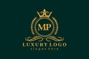 Royal Luxury Logo-Vorlage mit anfänglichem mp-Buchstaben in Vektorgrafiken für Restaurant, Lizenzgebühren, Boutique, Café, Hotel, Heraldik, Schmuck, Mode und andere Vektorillustrationen. vektor