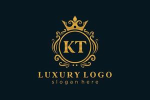 Royal Luxury Logo-Vorlage mit anfänglichem kt-Buchstaben in Vektorgrafiken für Restaurant, Lizenzgebühren, Boutique, Café, Hotel, Heraldik, Schmuck, Mode und andere Vektorillustrationen. vektor