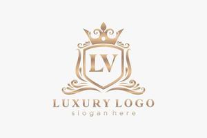 Royal Luxury Logo-Vorlage mit anfänglichem lv-Buchstaben in Vektorgrafiken für Restaurant, Lizenzgebühren, Boutique, Café, Hotel, Heraldik, Schmuck, Mode und andere Vektorillustrationen. vektor